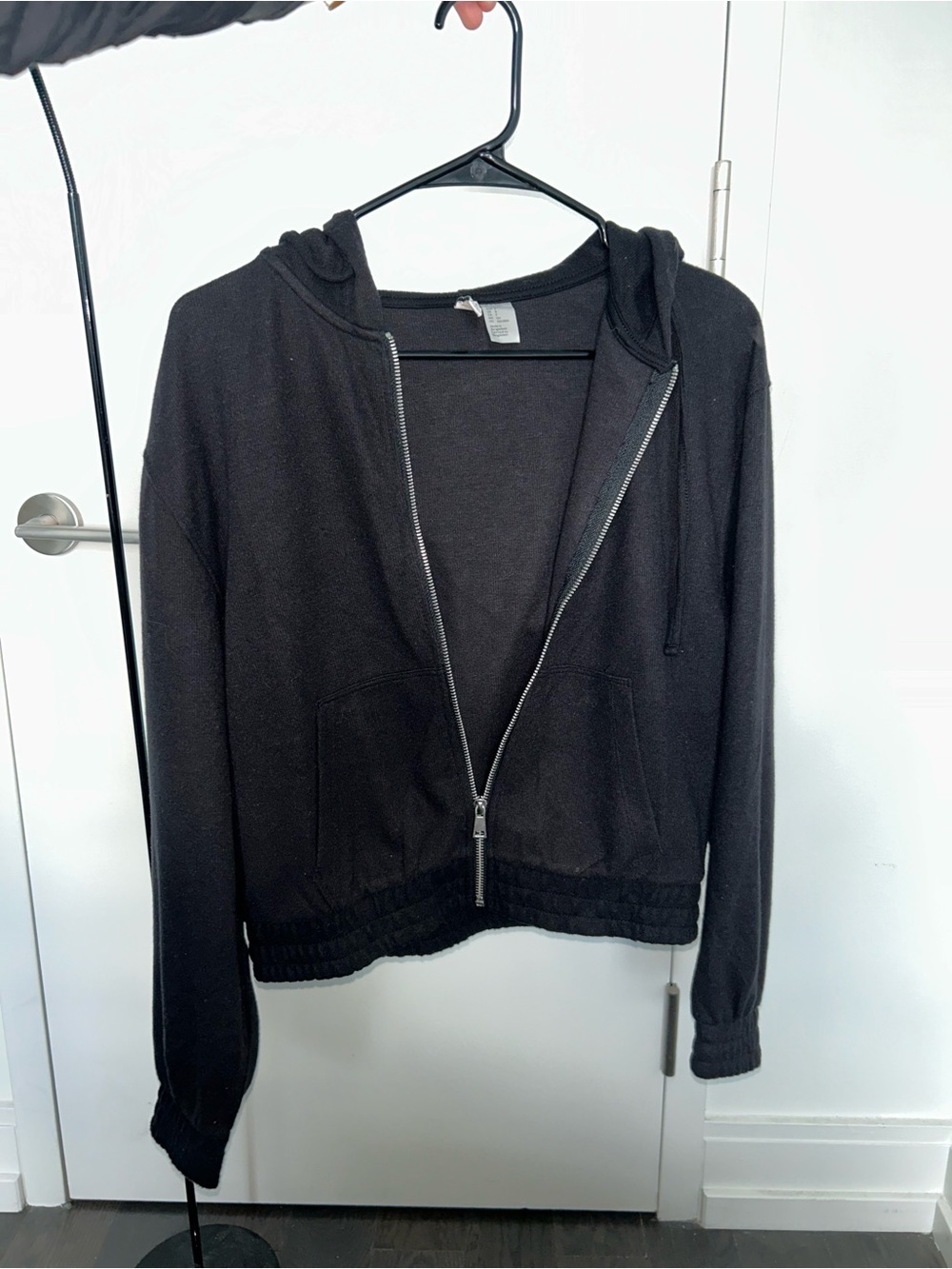 H&M Black Zip-Front Hooded Utility Jacket